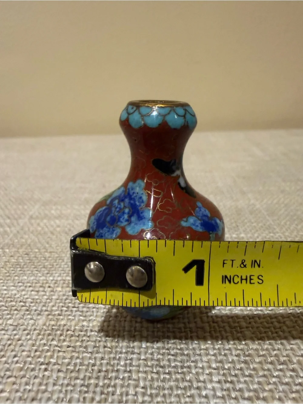 Vintage Miniature Red Cloisonné Floral Bud Vase | 2”